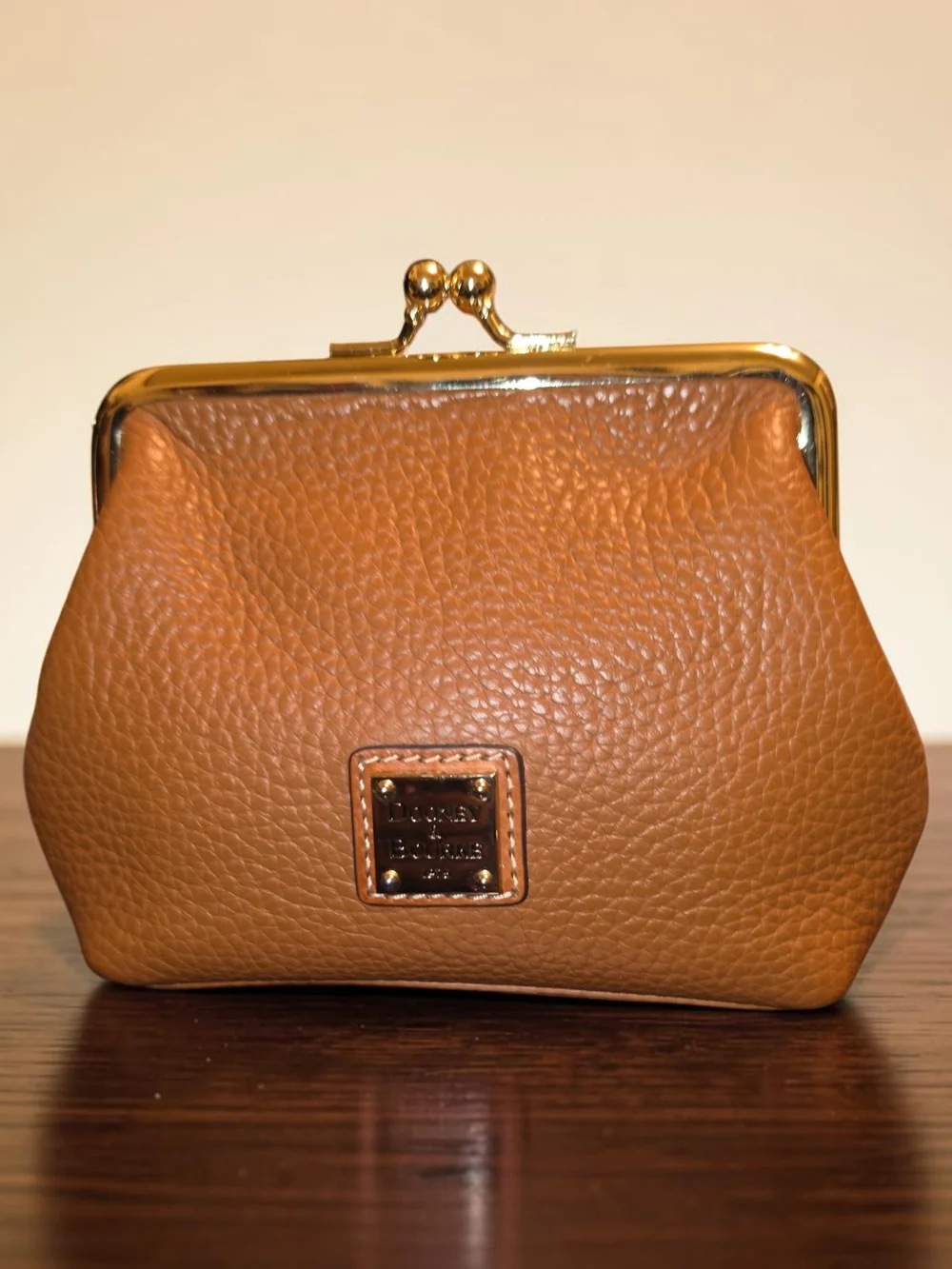 Dooney and Bourke Classic Pebbled Leather Coin Purse in Cognac